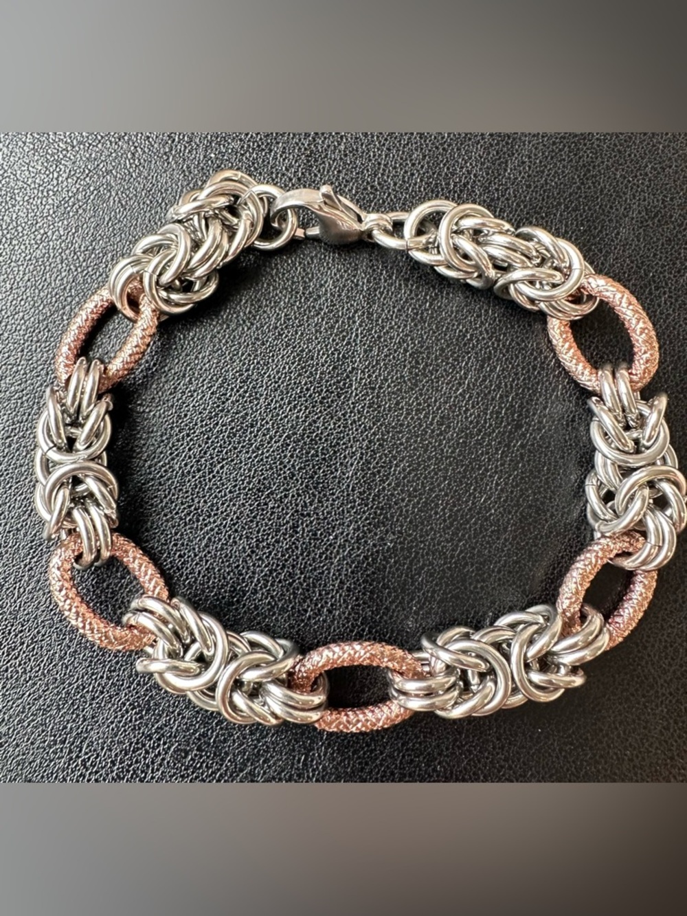 Two-Tone Silver and Rose Gold Link Chain Bracelet - Women Jewelry
